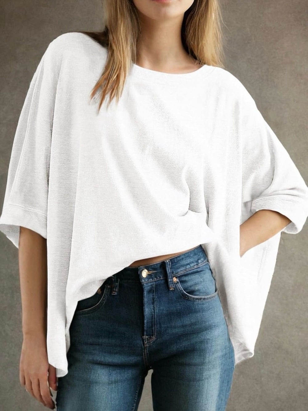 Dokotoo White Oversized Batwing Short Sleeve Tee Size XL Free People Dupe.